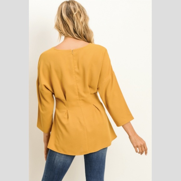 GILLI Banded Waist Mustard Yellow Blouse NWT - Picture 4 of 6